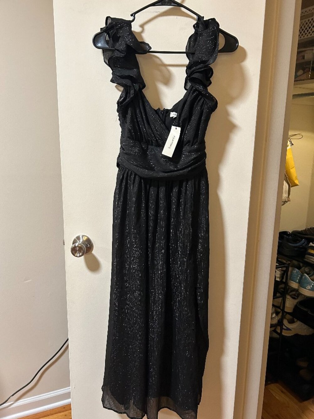 (NWT) Francescas -- black sparkly, holiday, maxi dress
